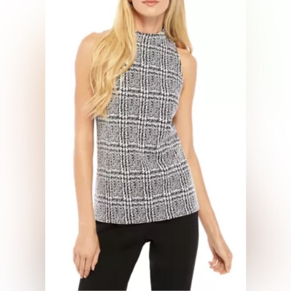 MICHAEL Michael Kors Womens Split Hem Plaid Tunic Top Back Zipper White